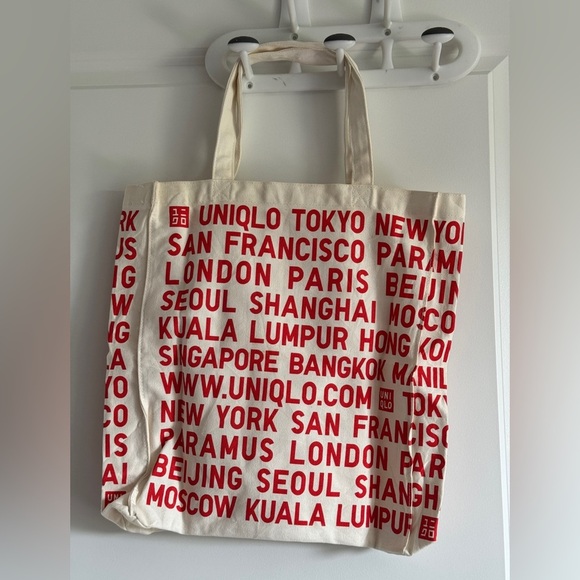 Uniqlo Beige Tote with Red Text - Picture 2 of 9